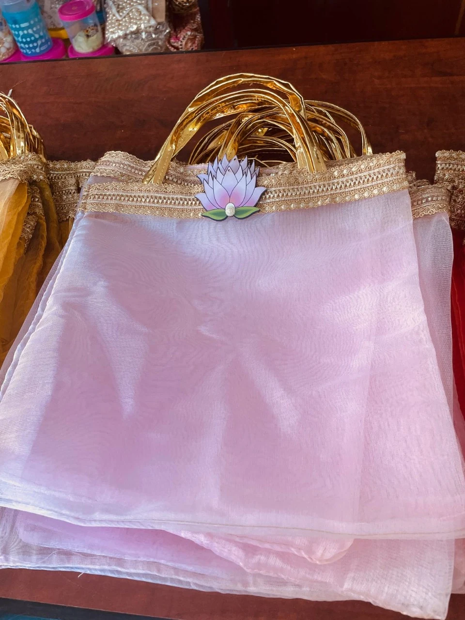 Tissue Bags With Golden Handle 12/12 Inch (Pack of 10)